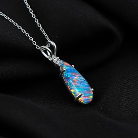 GEMKORA Black Opal with CZ Crystal Pendant Necklace, Fire Play Gemstone, Birthstone Crystal, Healing Stone, Gift for Women Mom Her, Statement Jewellery, 925 Sterling Silver 18 inch