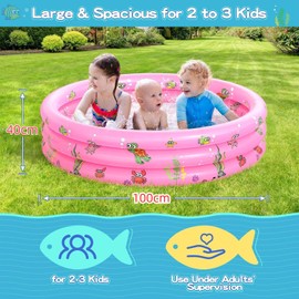 Inflatable Paddling Pool, 100 x 40 cm Swimming Pool, Inflatable Children's Pool, 3 Rings Paddling Pool, Portable Bathtub, Inflatable Baby Swimming Pool