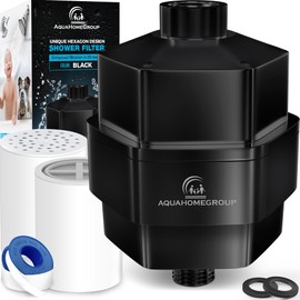 AquaHomeGroup 20 Stage Shower Filter for Hard Water - High Output Universal Shower Head Filter for Chlorine, Fluoride, Heavy Metals - Vitamin C E Shower Water Filter for Hair and Skin (Black)