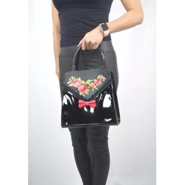 Banned Rero Lost Queen Retro Vintage English Rose Handbag with Bow - Black