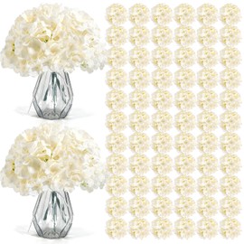 Auihiay 104 PCS Silk Hydrangea Artificial Flowers, Artificial Hydrangea Flowers with Stems, Fake Hydrangea Flowers For Decoration, Wedding Centerpieces, Arch, Background Decoration, Garden (Champagne)
