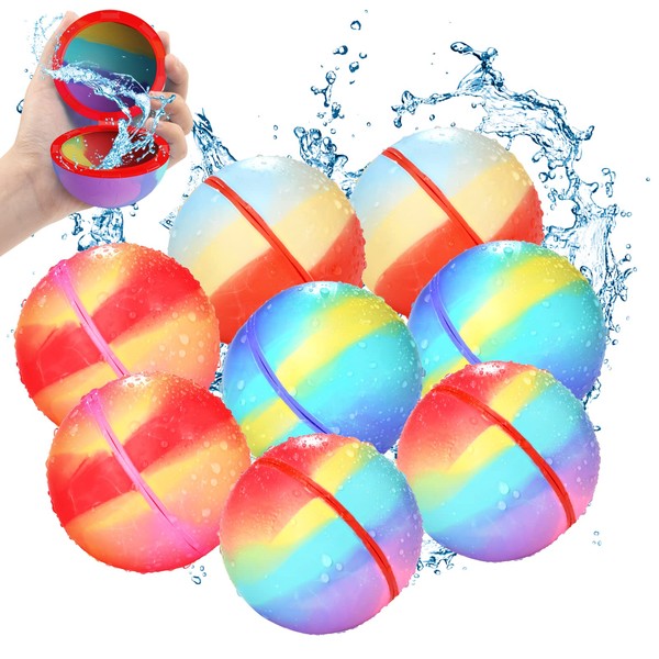UCIDCI Water Balloons Reusable Quick Fill - Self Sealing Silicone Rainbow Water Balls for Kids with Mesh Bag, Outdoor Summer Fun Water Toys for Activities, Summer Party, Water Park, Family Game
