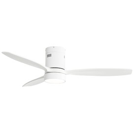 Sofucor 52 Inch Low Profile Ceiling Fan with Lights Remote Control Wood Blades Reversible DC Motor Modern Ceiling Fan for Kitchen, Bedroom, Basement, Dining, Living Room(white)