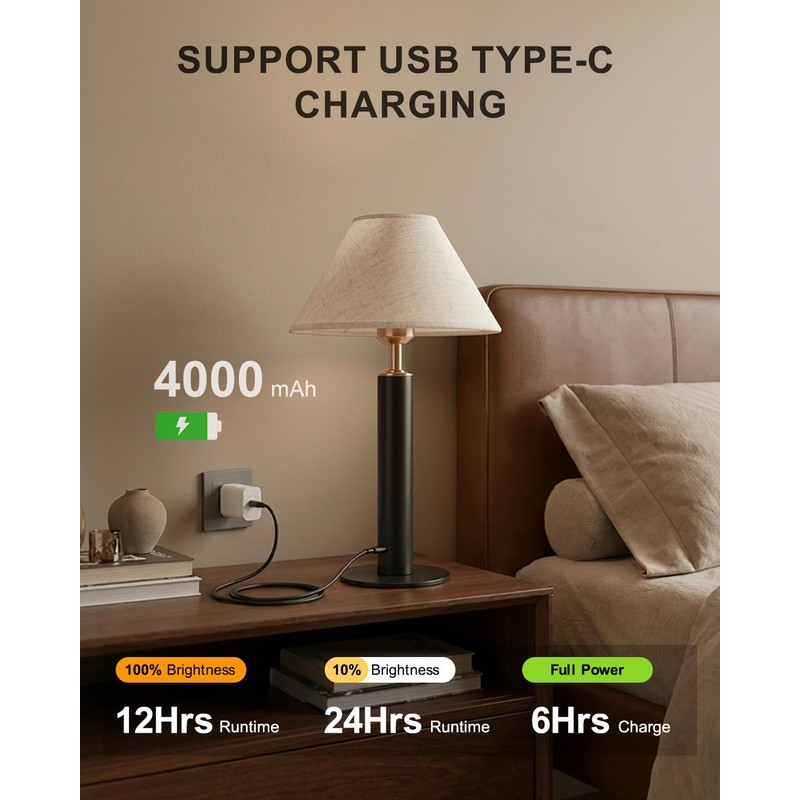 FRIDEKO Cordless Rechargeable Table Lamp Set of 2, Small Touch