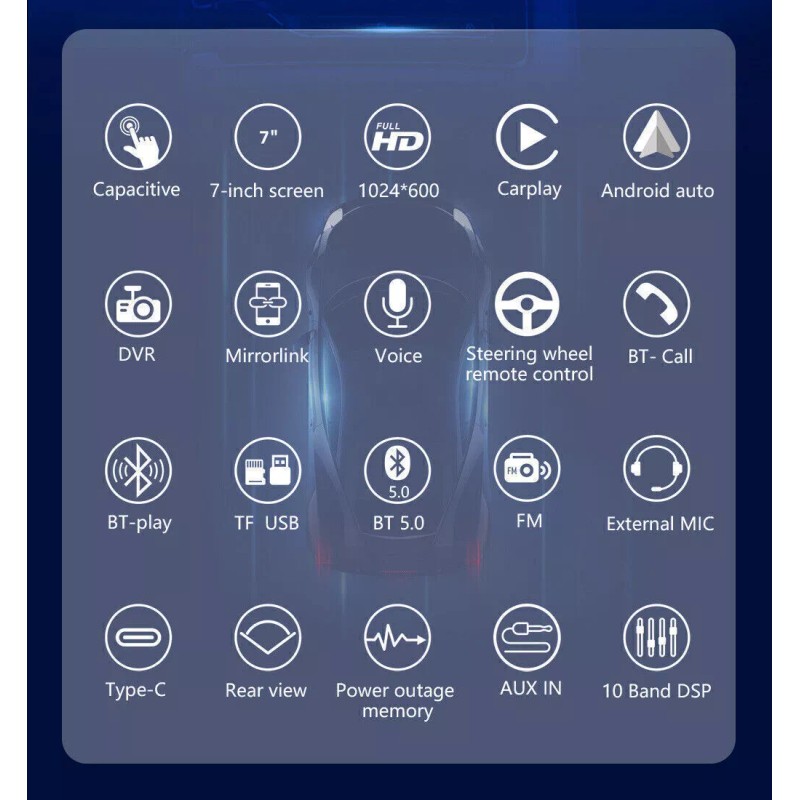 ESSGOO 7" Double 2 DIN Wireless Apple Carplay Car Stereo