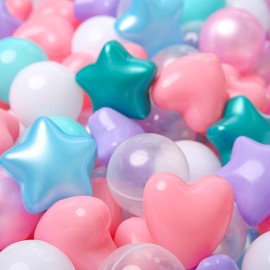 TRENDPLAY Big Star & Heart Shaped Ball Pit Balls - 200 Larger Plastic Balls Set, Different Shapes for Toddlers (Pearl Blue Green Pink)