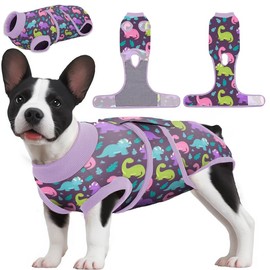 PetWarm Dog Surgery Suit,Dog Coat's Inner Clothes,Substitute E-Collar & Cone Prevent Licking Pet Surgery Recovery Suit,Anti-Licking Dog Surgery Recovery Suit Dog Bodysuit,Dinosaur Pattern,Purple,L
