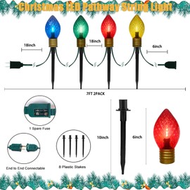 2 Pack Jumbo C9 Christmas Pathway String Lights Outdoor, Total 14 Feet Christmas Walkway Lights Waterproof with 8 LED C9 Jumbo Multicolor Bulbs UL Listed for Holiday Outside Yard Garden Lawn Decor