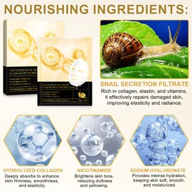 Snail Mucin Sheet Mask,Hydrogel Collagen Mask - Face Masks Skincare,Self Care, Stocking Stuffers, Deep Moisturizing,Boost Collagen & Elastin,Gifts for Women, Face Masks for Dry Skin (Yellow -4Pcs)