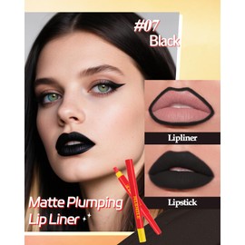 Lip Liner Matte 2 in 1, Plump Lipliner & Eyeliner Long-Lasting Creamy Formula, with Silicone Smudger for Sculpting Lip & Define Contours, Waterproof Non-staining Crayon Lip Liner Pencil 07 Black