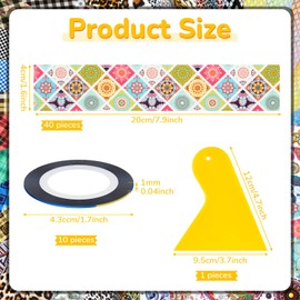 51 Pieces Epoxy Pen Wrap Epoxy Pen Supplies DIY Stickers Glitter Pen Art Crafts Patterns Line Striping Tape with Orange Scraper for DIY Craft Pen, Assorted Colors (Cute Style)