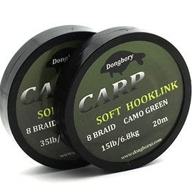 Soft Hook Link Carp Fishing Line Carp 8 Braid Line for Hair Rigs 20m Camo Green/Camo Brown 15lbs/25lbs/35lbs… (35lb/15.9kg, Camo Green)