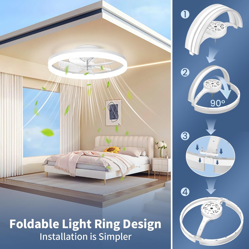 CHAREADA Ceiling Fans with Lights and Remote, 20" Foldable Modern