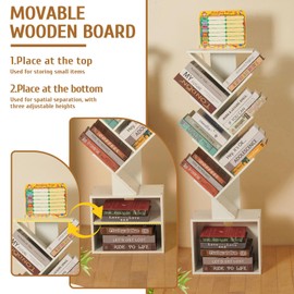 7 Tier Tree Book shelf, Small Bookcase with Reading Planner and Activity Panel, Modern Floor Standing Corner Tall Narrow Storage Cabinet Bookshelves for Home Office, Bedroom, Living Room (White)