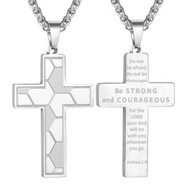GLITTO Soccer Cross Necklace for Boys Men Stainless Steel Pendant Chain Religious Christian Baptism First Communion Confirmation Stuff Gear Accessories Jewelry Gift Joshua 1:9 Silver