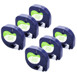 Compatible Dymo Label Maker Refill Replacement for Dymo LetraTag Refills 12mm 91330 White Paper Label Tape, Compatible Dymo Letra Tag LT100H LT100T QX50, Black on White, 1/2" x 13'(12mm x 4m), 6 Pack