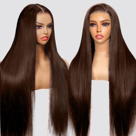 XZZ Brown Wear and Go Glueless Wigs Human Hair Pre Plucked Pre Cut 220% Density 9x6 Chocolate Brown Lace Front Wig 28 Inch Dark Brown Glueless Wig Human Hair Straight Pre Everything for Women