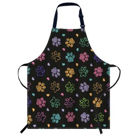 Smooffly Colorful Doodle Paw Print Apron for Men and Women, Chefs Apron for Cooking, Baking, Butchers & BBQ