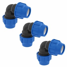 SmartProduct 32 mm PE Pipe Fitting Angle 90 Degree PN16 DVGW Drinking Water Certified - 32 mm Clamp Connector for Indoor and Outdoor Installations - PP Coupling for PE80 PE100 Pipes - Pack of 3