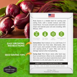 Survival Garden Seeds - Ruby Queen Beet Seed for Planting - Packet with Instructions to Plant and Grow Sweet Delicious & Nutritious Red Beets in Your Home Vegetable Garden - Non-GMO Heirloom Variety