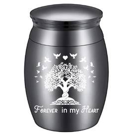 CREATCABIN Black Small Keepsake Urns Mini Cremation Urn for Ashes Tree of Life Alloy Sharing Funeral Urn Memorials Ashes Holder Miniature Container for Family Friend Pet 1.6x1Inch-Forever in My Heart
