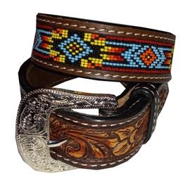 Twisted X Men’s Red Floral Beaded Belt (30" - Fits 28" Waist)