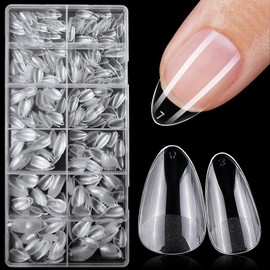 LoveOurHome 600pc Almond Gel x Nail Tips Short Fake Nails Clear Press on Nails Short Almond Soft Gel Nail Tips Full Cover Almond False Nail Gel X Tips for Acrylic Nails Extension Press Nail Making