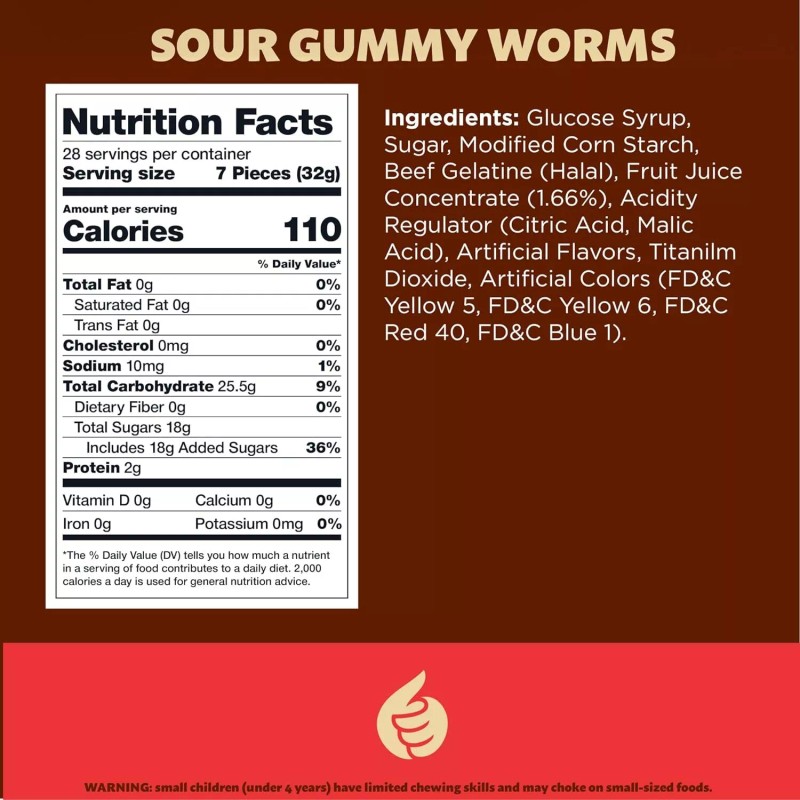 iLike! Sour Neon Gummy Worms Candy, Assorted Fruit Flavors, 2-Pound