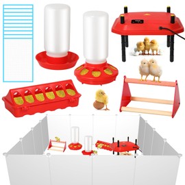 Chicken Brooder Box for Chicks Starter Kit Includes 12 * 12inch Brooder Heat Plate, Chick Feeder and Waterer Set with Chick Perch, Easy to Install Baby Chicken Supplies for Small Poultry Ducks Quail