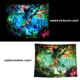Blacklight Tapestry UV Reactive Tree of Life Tapestry Wall Hanging, Fantasy Forest Tapestries with Fairy Tales Tapestry Posters Trippy Mushroom Tapestry for bedroom Glow in The Dark (51.2 in x 59.1 in)