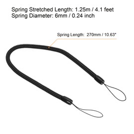 PATIKIL 5pcs Retractable Spring Coil Strap 270mm Plastic Spiral Elastic Keychain Stylus Lanyard Cord Black for Writing Pen