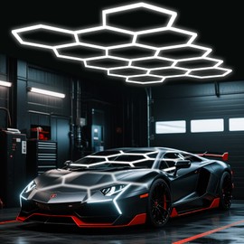 Hexagon Garage Lights 456W 50160LM,14 Grids LED Garage Hexagon Lights,7000K Honeycomb Lights Ceiling for Garage,Warehouse,Car Detailing Shop,malls,Gym