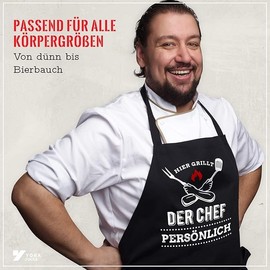 Yora Barbecue Apron for Men, ‘Hier grillt der Chef Persönlich’ print, Barbecue Accessories for Men