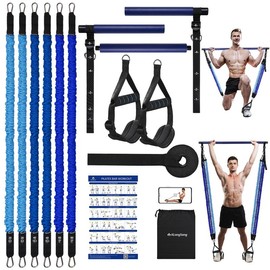 Alongsong Portable Pilates Bar Kit with Resistance Bands for Men and Women - Pilates Workout Equipment for Legs Back Core Strength & Muscle Building, Upgraded 3 Section Bar Supports Full-Body Workouts (20/40/60lb Resistance) for Home Gym Use - Pound Size