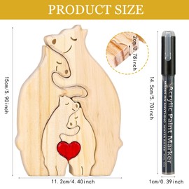 Wooden Art Puzzle of the Bear Family, Wooden Bear Puzzle with 4 Family Names, with DIY Marker Pen, Wooden Puzzles, Wooden Bear Sculptures for Family, Mum, Dad, Gift for Family, Home Table Decoration