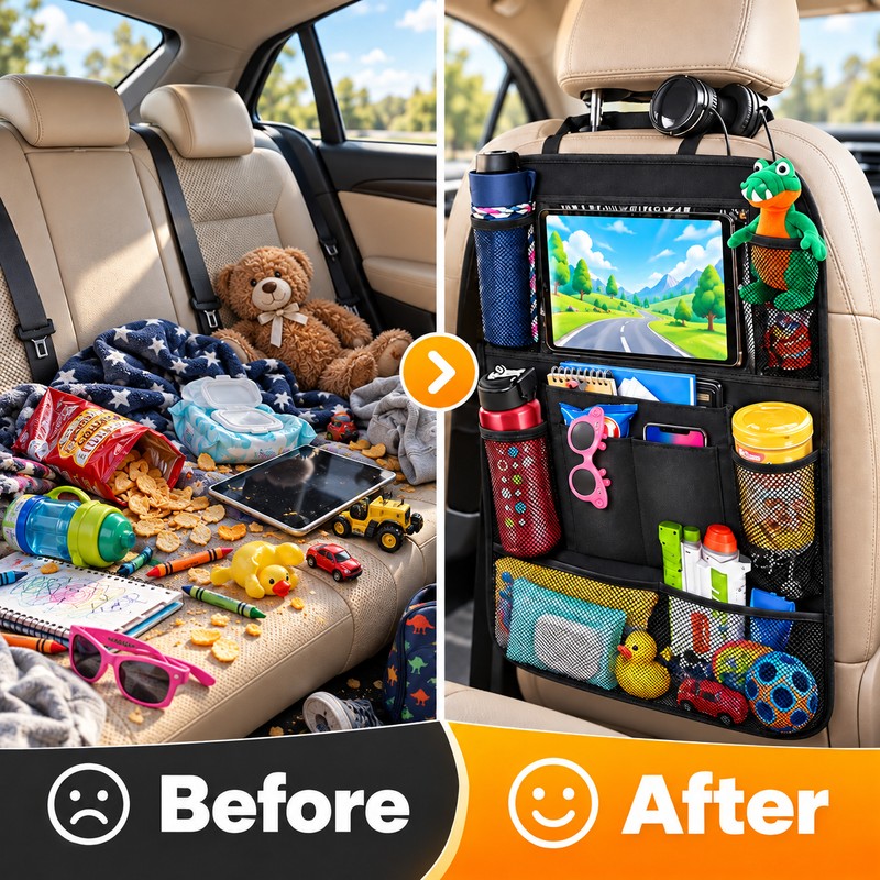 Car Backseat Organizer with Touch Screen Tablet Holder, Multi-Pocket Seat