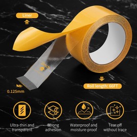 Ultra-Thin Clear Double Sided Tape Heavy Duty 2Inch X 66Feet Two Sides Strong Stick Mounting Adhesive Tape For Rug Fixed,DIY Crafts,Poster,Arts,Fixed Clothes,Paste Photo,Scrapbook,Gift Wrap,Woodworker