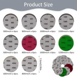 Pack of 60 Sandpaper 75 mm Velcro, Wet and Dry Sanding Discs Set, Grit 600 800 1000 1200 1500 2000 2500 3000 4000 5000 Round Sanding Pads for Car, Metal, Wood, Sandpaper
