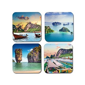 4 x Square Thailand Coasters - Phuket Travel Boats Asia Holiday Sea Ocean Gift #77927