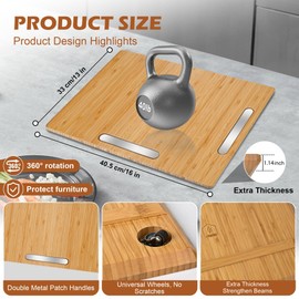 Joy&Grace Appliance Slider for Kitchen Appliances 360° Rolling Sliding Tray for Coffee Maker Countertop, Bamboo Coffee Pot Slider Rolling Tray (Natural, Large 16"x13")