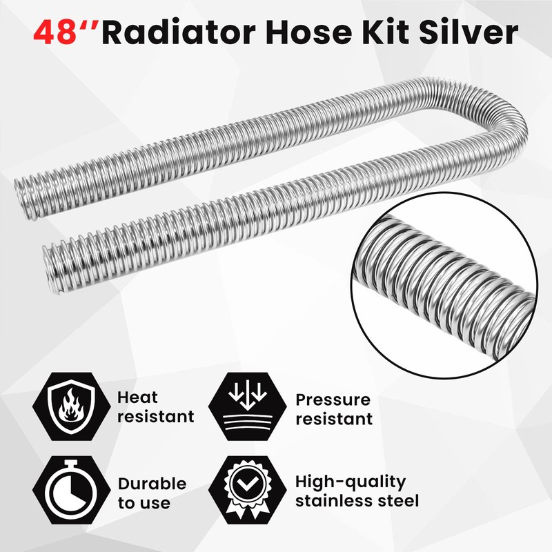 48" Flexible Radiator Hose Kit, Stainless Steel Coolant Water Hose