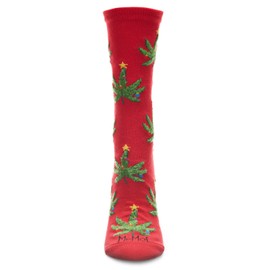 MeMoi Women's Pot Leaf Christmas Trees Holiday Crew Socks Red 9-11