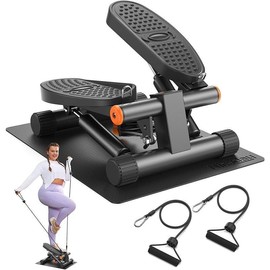 Steppers for Exercise, Mini Stair Stepper with Resistance Bands at Home Workout Equipment with 300LBS Loading Capacity, Hydraulic Fitness Stepper with LCD Monitor - Color: Gray+Mat