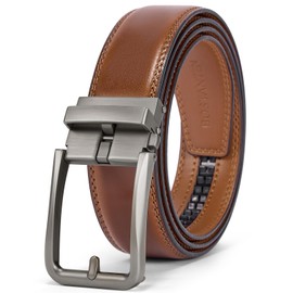 BOSTANTEN Cinturón de piel para hombre, cinturón de 1 3/8 pulgadas, para hombre, vestido de regalo e informal con hebilla ajustable, ribete para adaptarse, 007-café oscuro, 32-38W