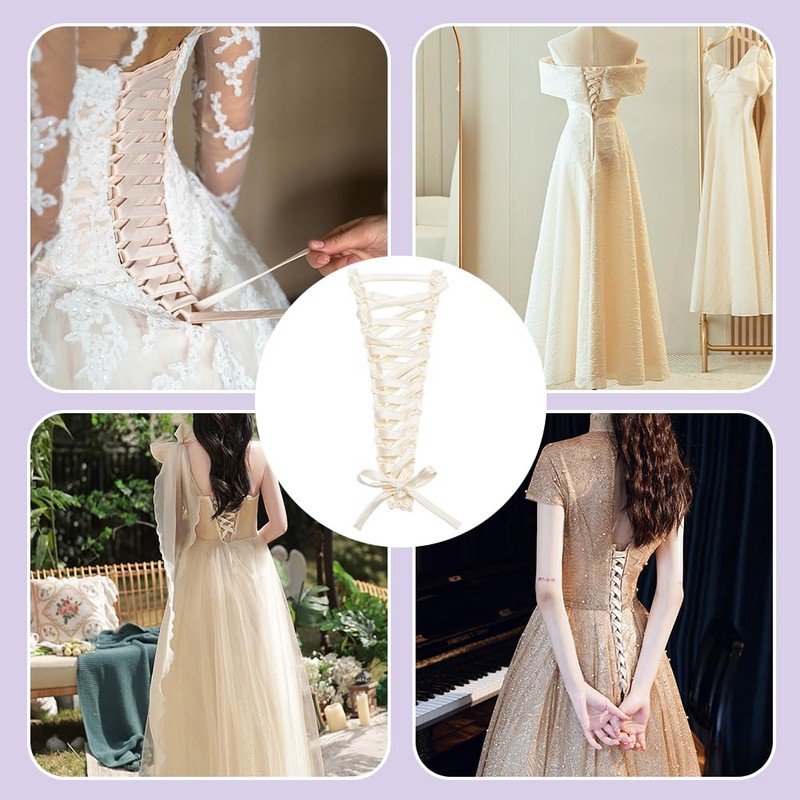 BENECREAT 47.5 cm Wedding Dress Zip Replacement, Beige Bows, Adjustable