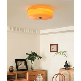 Bofea- Nordic Orange Glass Flush Mount Ceiling Lamp, Modern LED Round Glass Ceiling Light Fixture for Living Rome, Corridor, Bedroom Or Warm Decoration