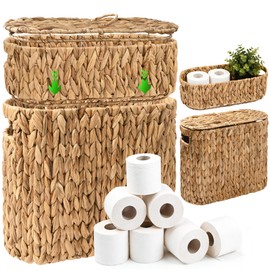 Livole 2-in-1 Wicker Water Hyacinth Toilet Paper Storage with Lid, Natural