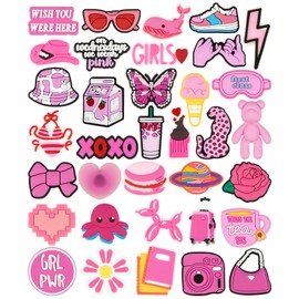 Pink Girls Decoration Charms, Cute Girly Charm Gift for Girls Kids Teens Women Adults-35Pcs
