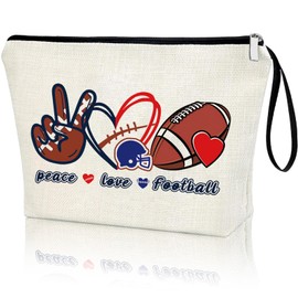 Creakraft Football Gifts Peace Love Makeup Bag for Her, Football Coach Gifts, Football Mom Gifts for Football Lovers Players Sports Fans Birthday Gifts for Women Girls Birthday Game Team Gifts