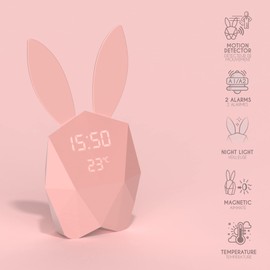 Mob Cutie Clock Connect – Smart and Connected Alarm Clock with Motion Sensor – Portable Nightlight – Pink